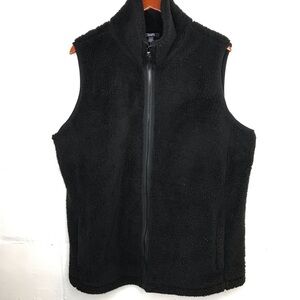 Chaps Women's Size 1X Black Fleece Sherpa Vest Pockets Zip